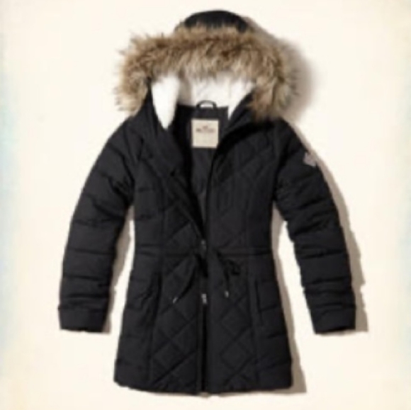*Hollister Quilted Puffer Jacket Parka Coat Black - Picture 6 of 10